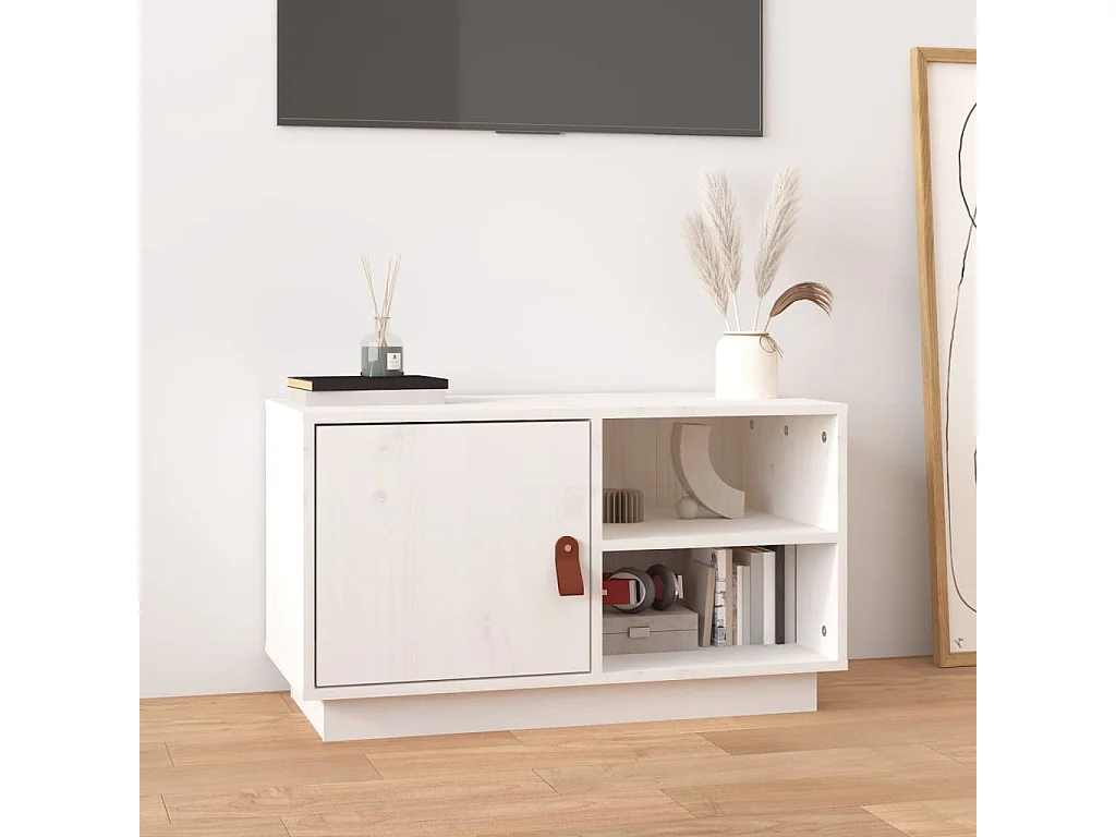 Patricia María  Meuble TV Blanc 70x34x40 cm Bois de pin massif
