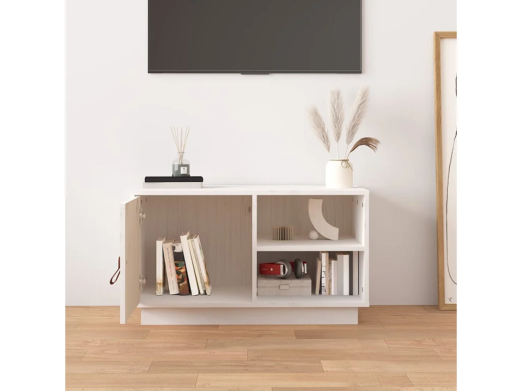 Patricia María  Meuble TV Blanc 70x34x40 cm Bois de pin massif