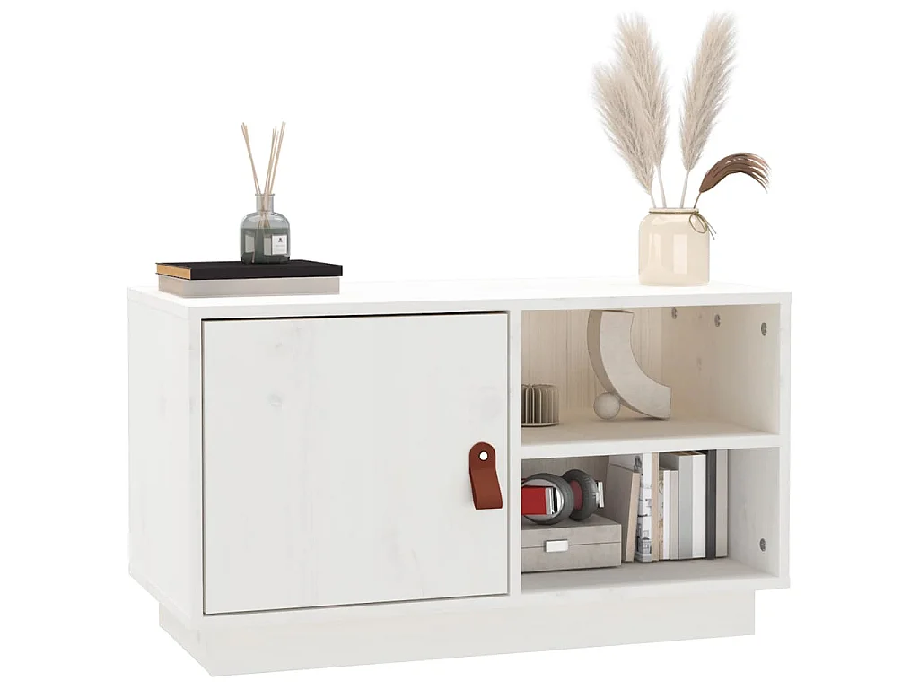 Patricia María  Meuble TV Blanc 70x34x40 cm Bois de pin massif