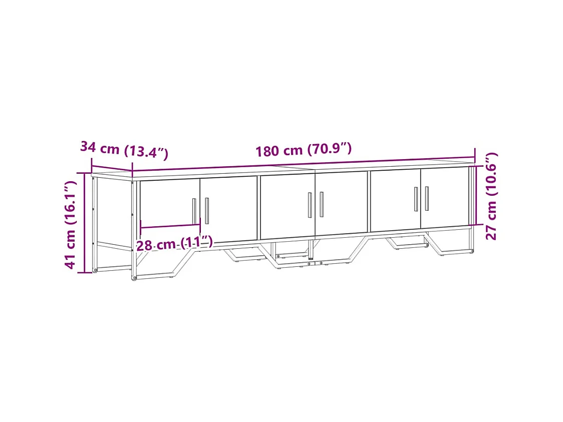 Nouria  Meuble TV noir 180x34x41 cm bois d'ingénierie