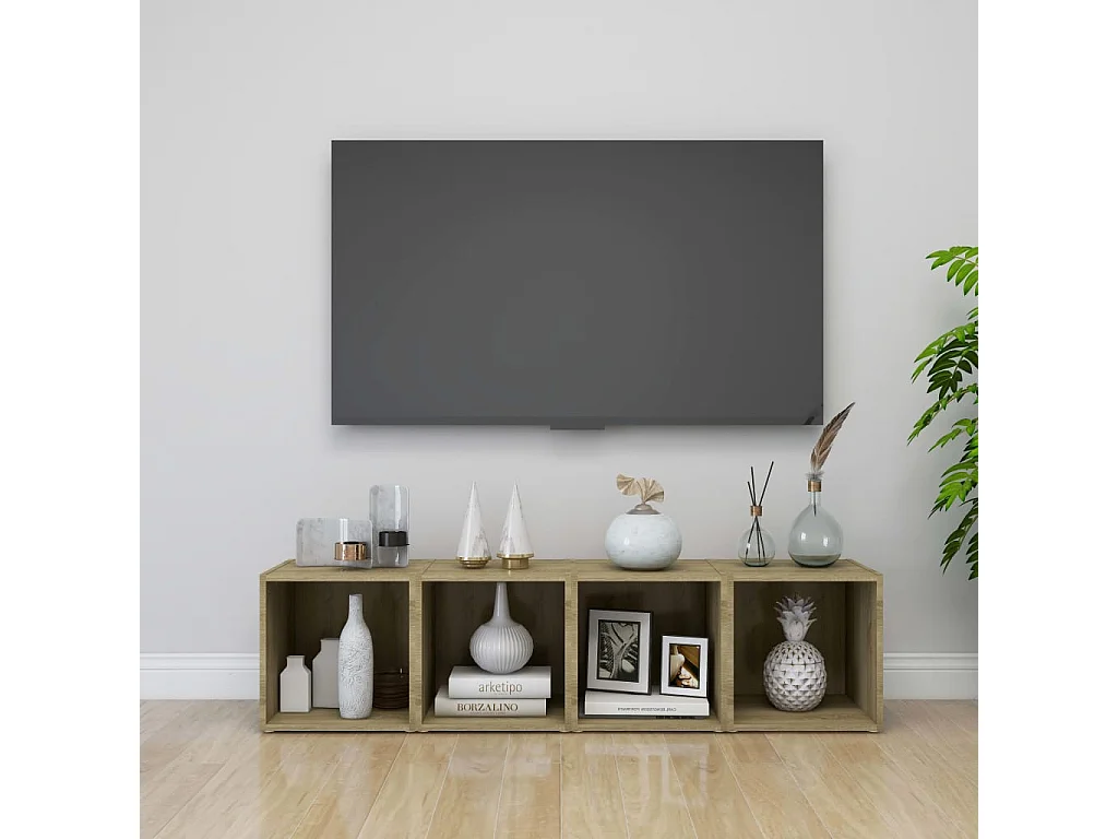 Cape Canaveral  Tv-meubelen 4 st 37x35x37 cm bewerkt hout sonoma eikenkleurig