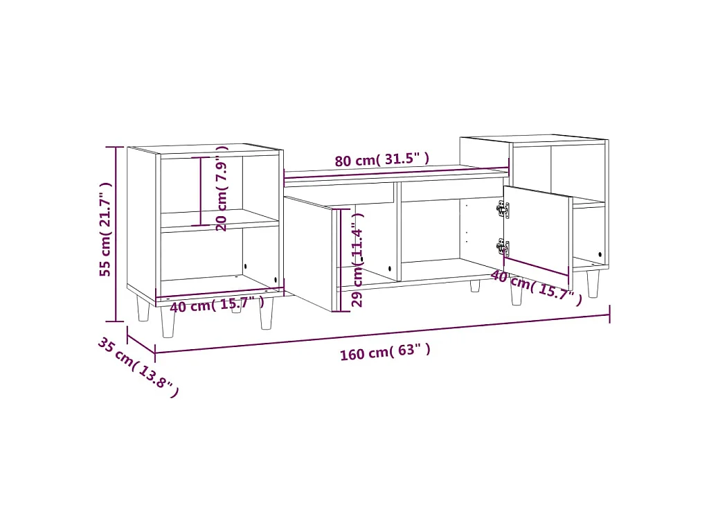 Grylis  Tv-meubel 160x35x55 cm bewerkt hout sonoma eikenkleurig