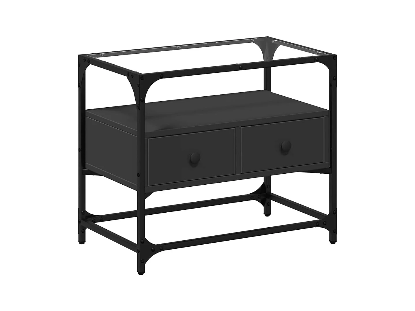 Varel  Mueble TV tablero cristal madera ingeniería negro 60x35x51 cm