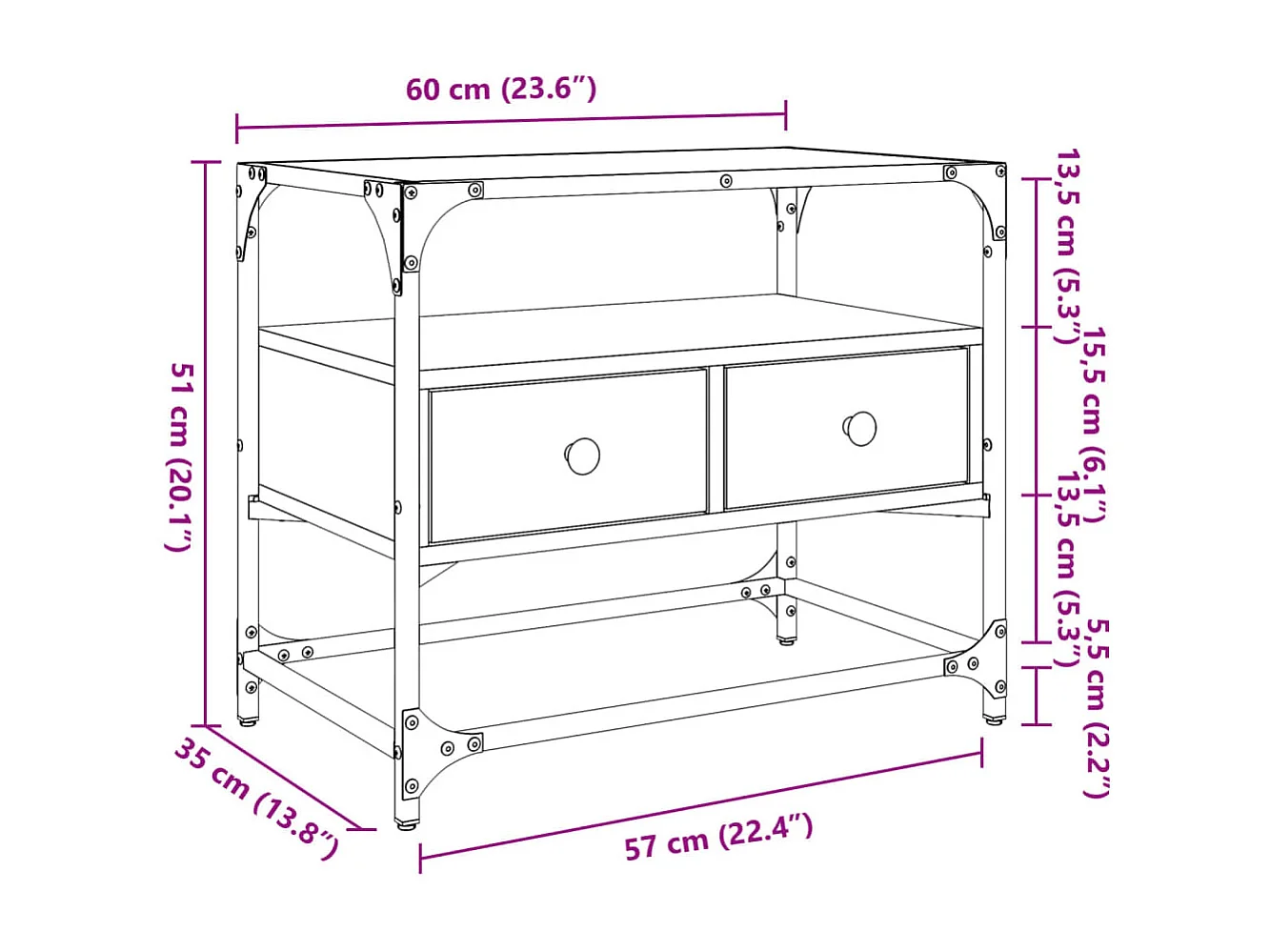 Varel  Tv-meubel met glazen blad 60x35x51 cm bewerkt hout zwart