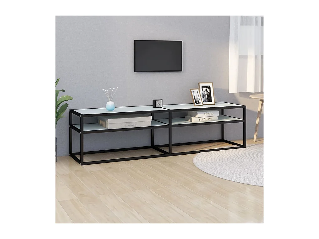 Ballypatrick  Mueble de TV vidrio templado color mármol blanco 160x40x40,5 cm