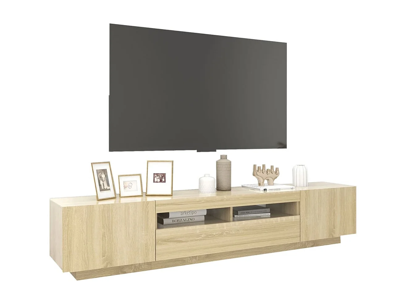 Havva  Tv-meubel met LED-verlichting 200x35x40 cm sonoma eikenkleurig