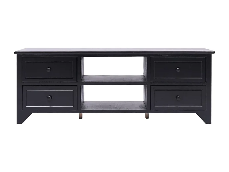 Éric-Paul-Louis  Meuble TV Noir 108x30x40 cm Bois de Paulownia solide