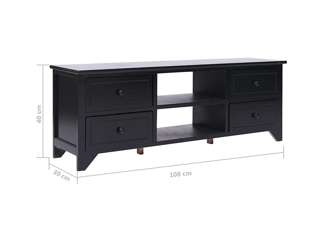 Éric-Paul-Louis  Meuble TV Noir 108x30x40 cm Bois de Paulownia solide