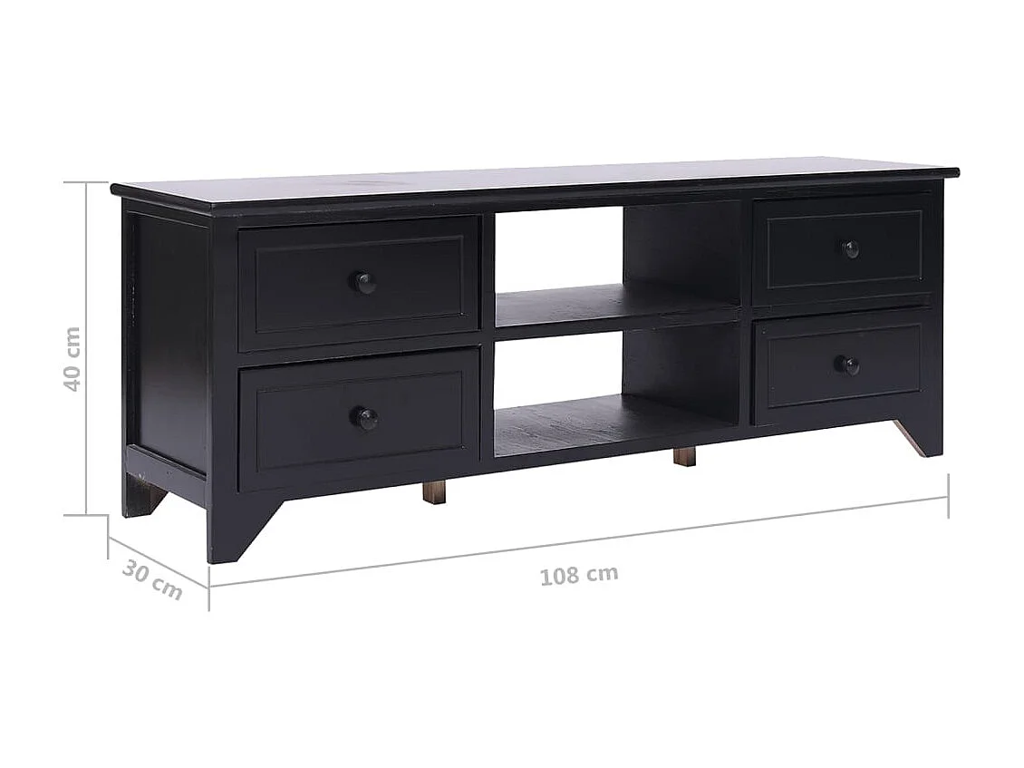 Éric-Paul-Louis  Mueble para TV madera maciza de paulownia negro 108x30x40 cm