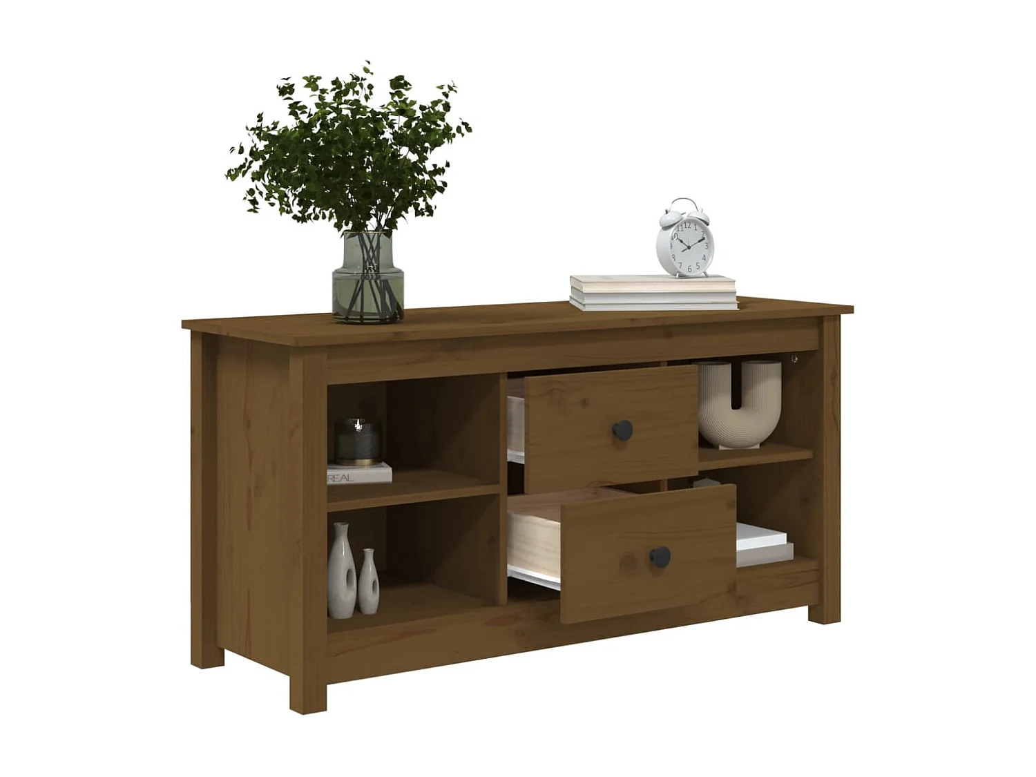 Cordele  Meuble TV Marron miel 103x36,5x52 cm Bois de pin massif