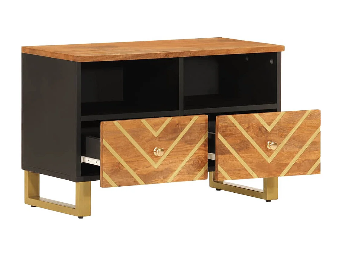 Garden Furniture -  Meuble TV marron et noir 70x33,5x46 cm bois massif de manguier
