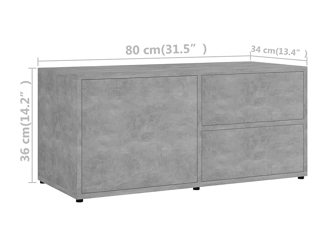 Waianae  Meuble TV Gris béton 80x34x36 cm Bois d'ingénierie