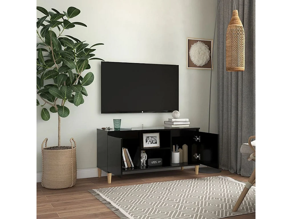 Xara  Meuble TV avec pieds en bois massif Noir 103,5x35x50 cm