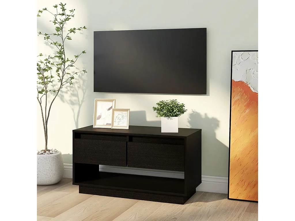 Megan Lynn  Meuble TV Noir 74x34x40 cm Bois de pin massif