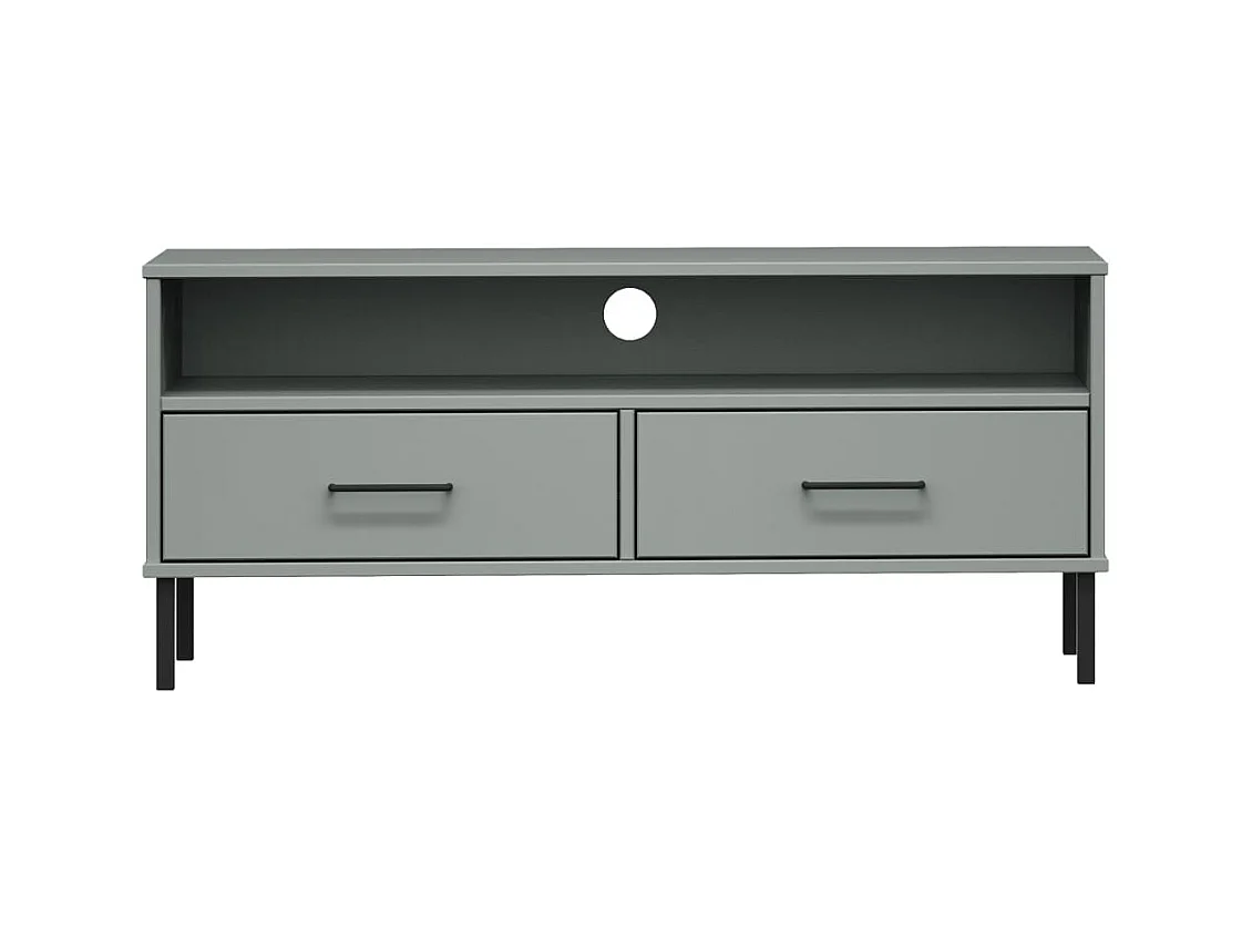 Rilynna  Meuble TV avec pieds en métal Gris Bois de pin massif OSLO