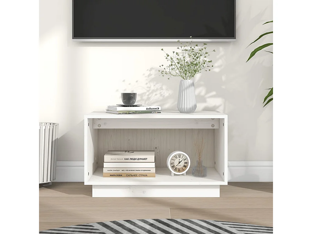 Myrrh  Meuble TV Blanc 60x35x35 cm Bois de pin massif