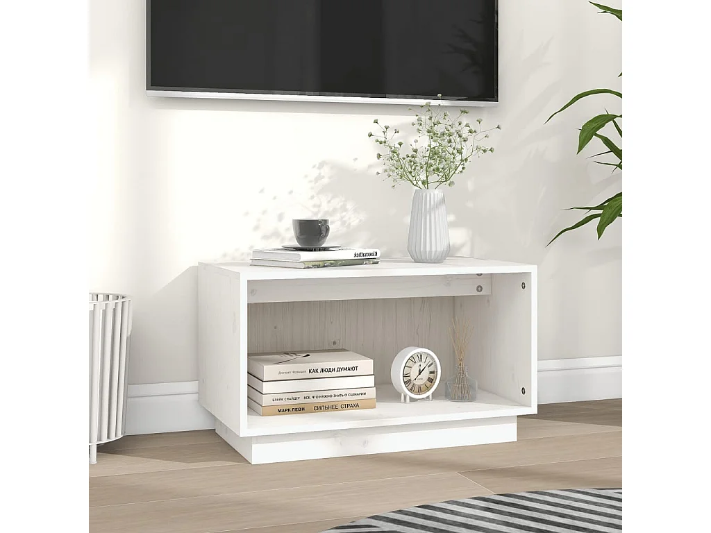 Myrrh  Meuble TV Blanc 60x35x35 cm Bois de pin massif