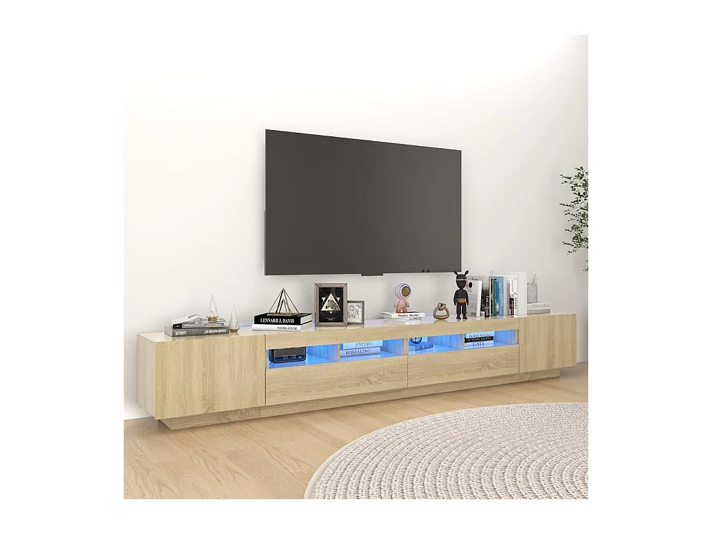 Bayside  Armario TV con luces LED color roble Sonoma 260x35x40 cm