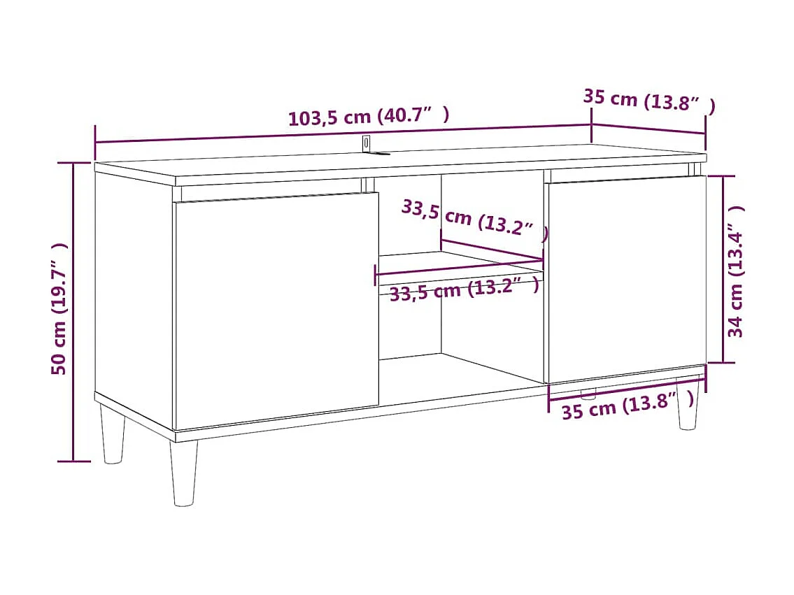 Xara  Meuble TV avec pieds en bois solide Sonoma gris 103,5x35x50 cm