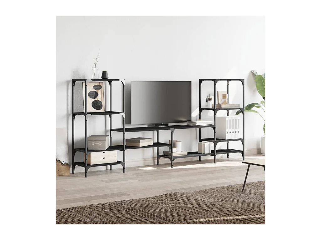 Cilyra  Meuble TV noir 206,5x28,5x95 cm Bois d'ingénierie