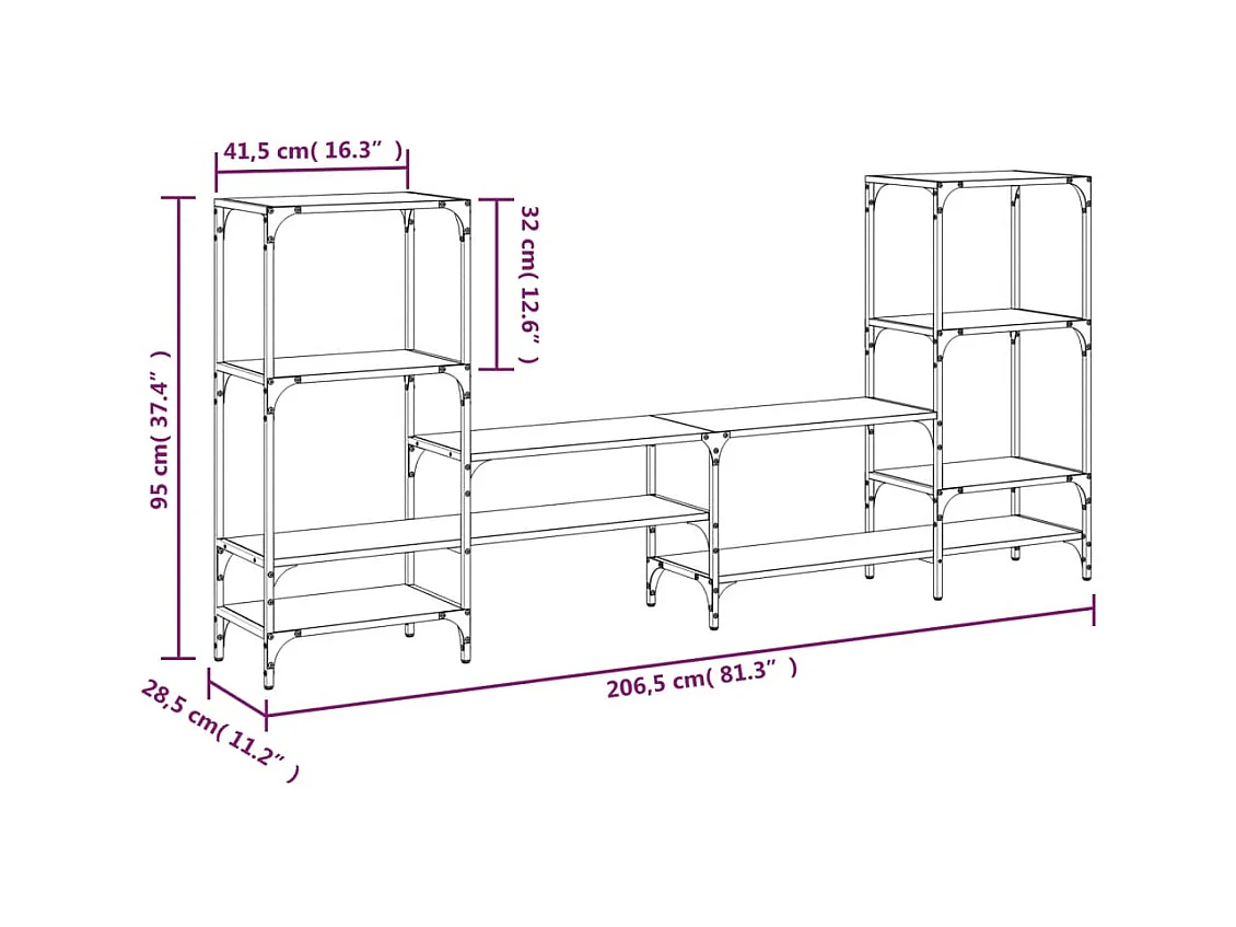 Cilyra  Tv-meubel 206,5x28,5x95 cm bewerkt hout zwart