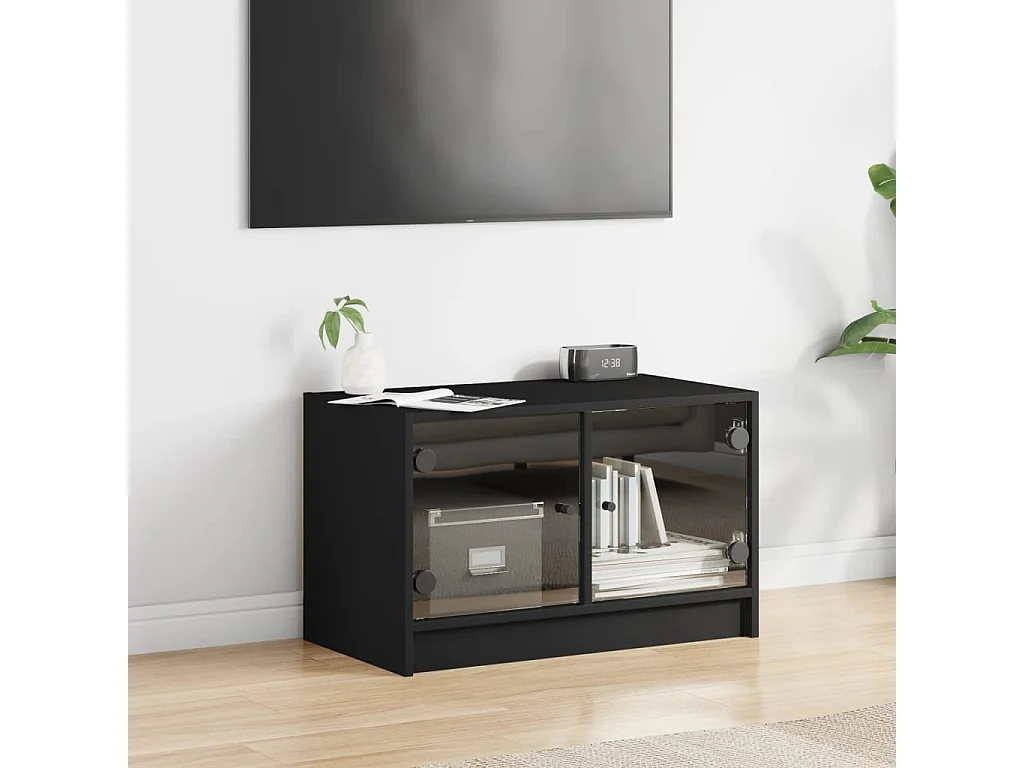 Herpen  Meuble TV avec portes en verre noir 68x37x42 cm