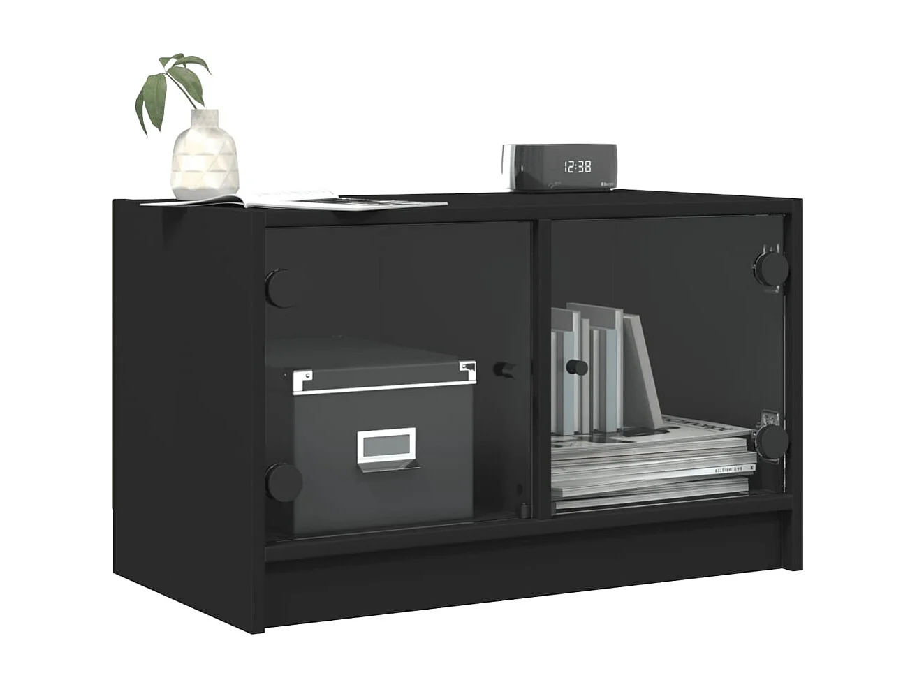 Herpen  Meuble TV avec portes en verre noir 68x37x42 cm