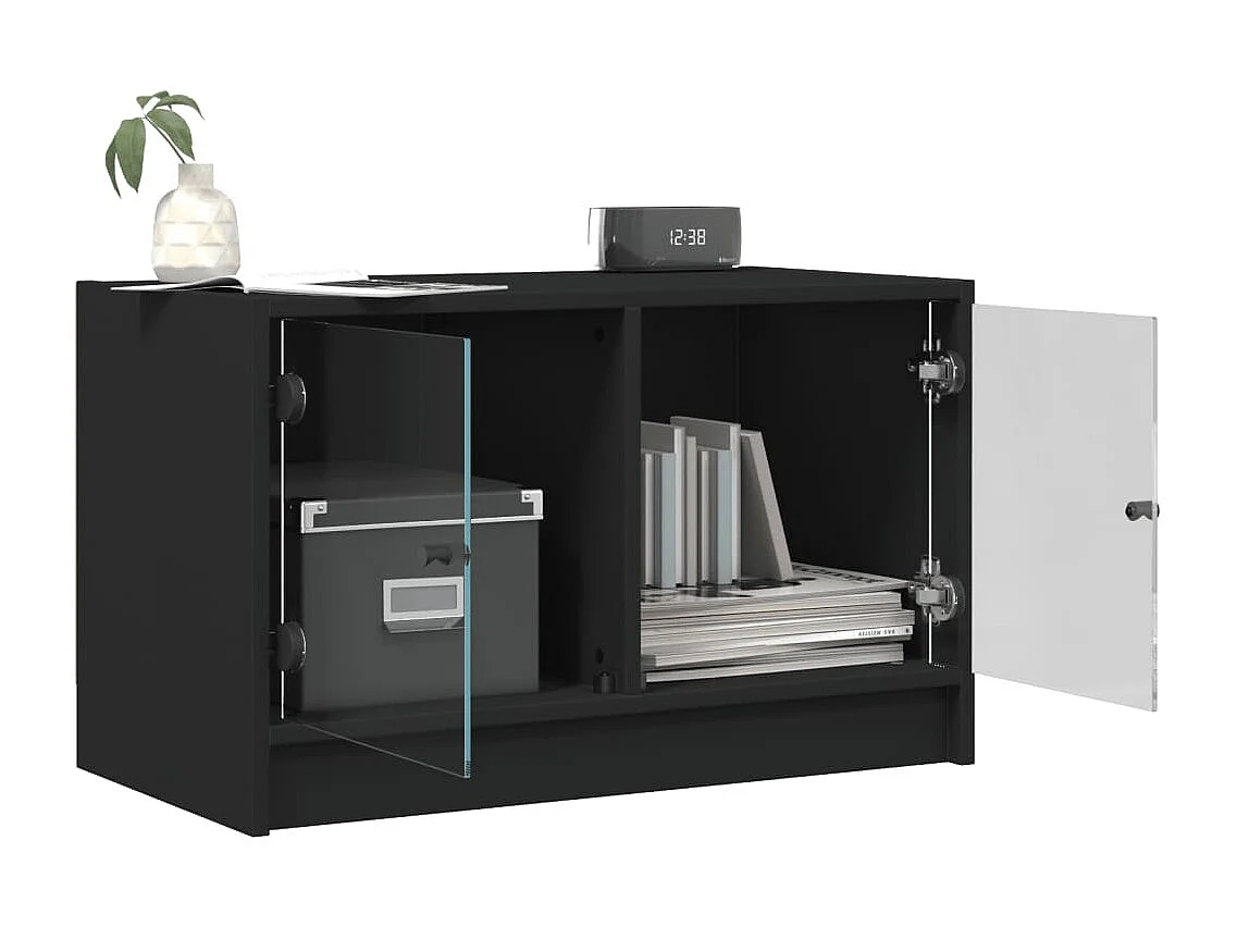 Herpen  Meuble TV avec portes en verre noir 68x37x42 cm