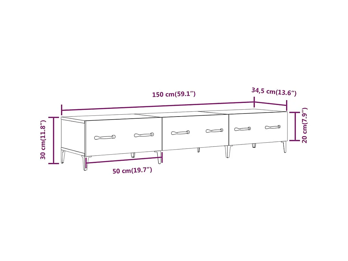 Netersel  Meuble TV Chêne marron 150x34,5x30 cm Bois d'ingénierie