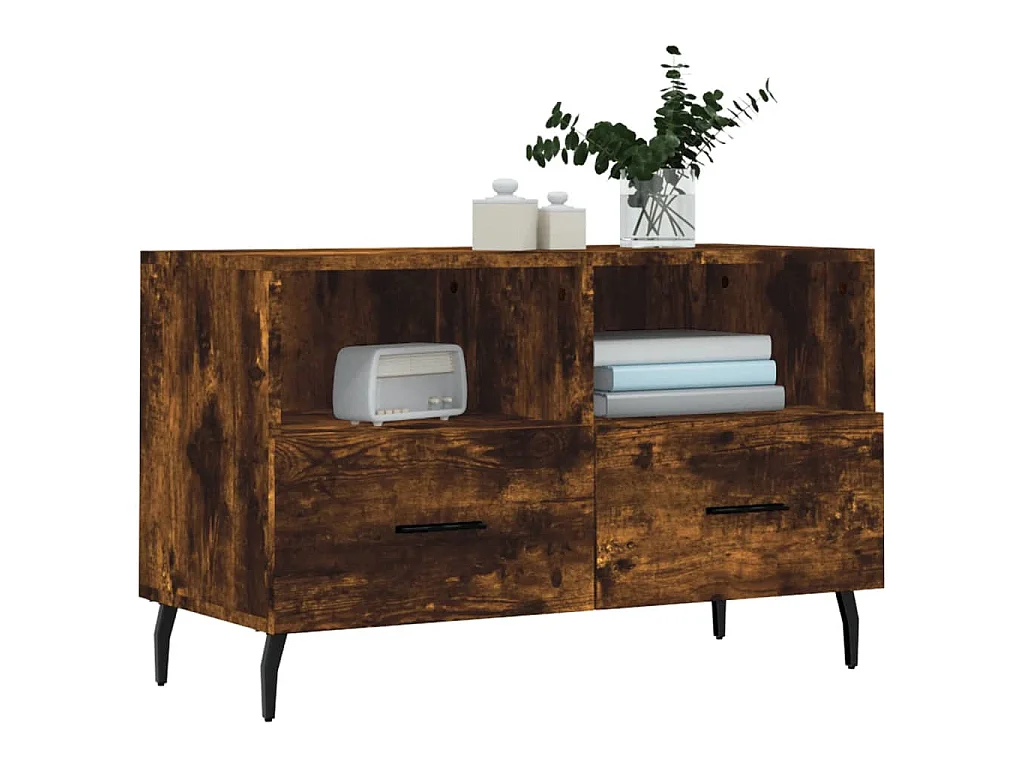 Lianna  Meuble TV Chêne fumé 80x36x50 cm Bois d'ingénierie