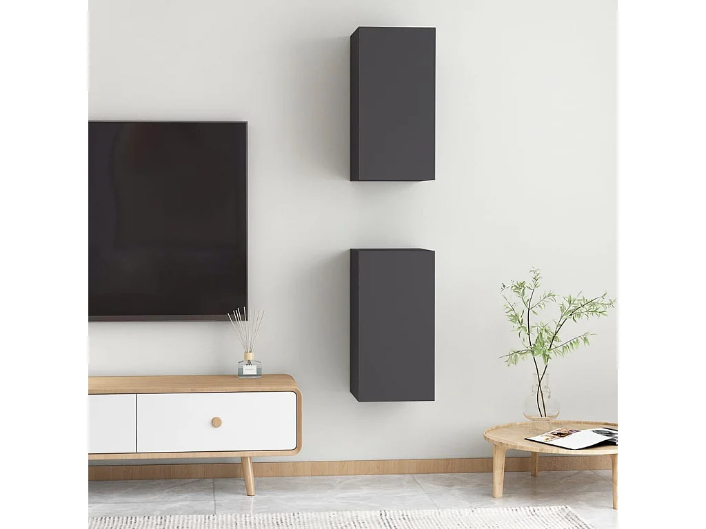 Hoeselt  Muebles para TV 2 uds madera contrachapada gris 30,5x30x60 cm