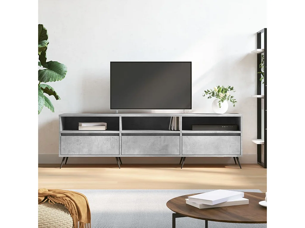 Joël  Meuble TV gris béton 150x30x44,5 cm bois d'ingénierie
