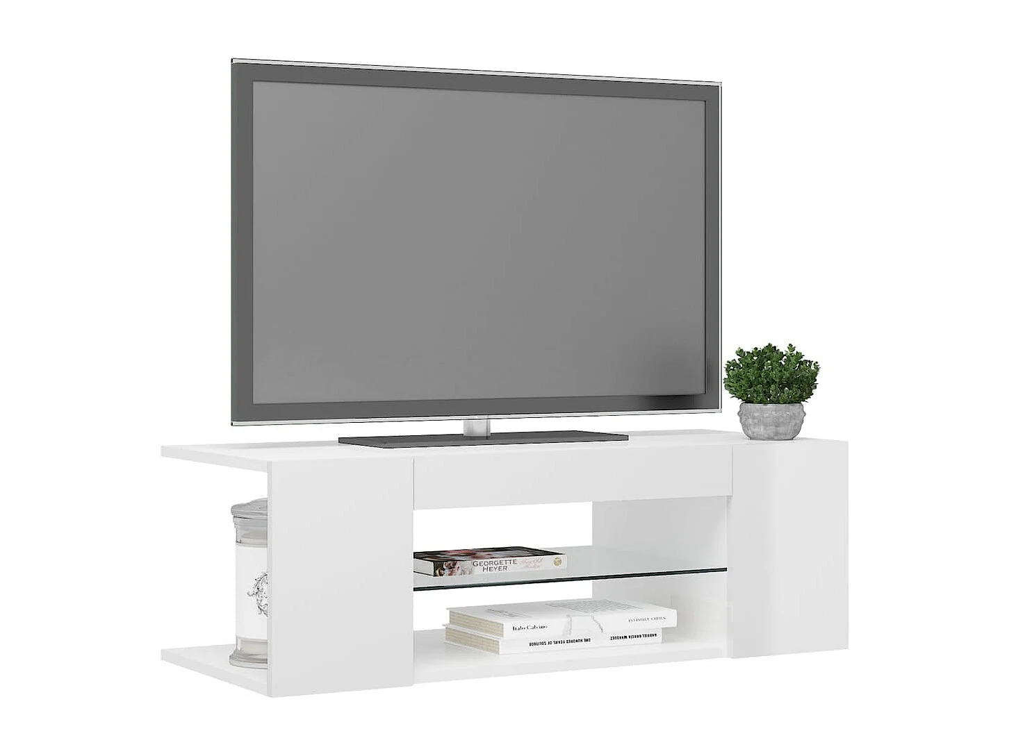 Crijn  Meuble TV avec lumières LED blanc brillant 90x39x30 cm