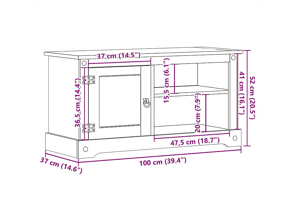 Garden Furniture -  Mueble de TV Corona madera maciza de pino 100x40x52 cm