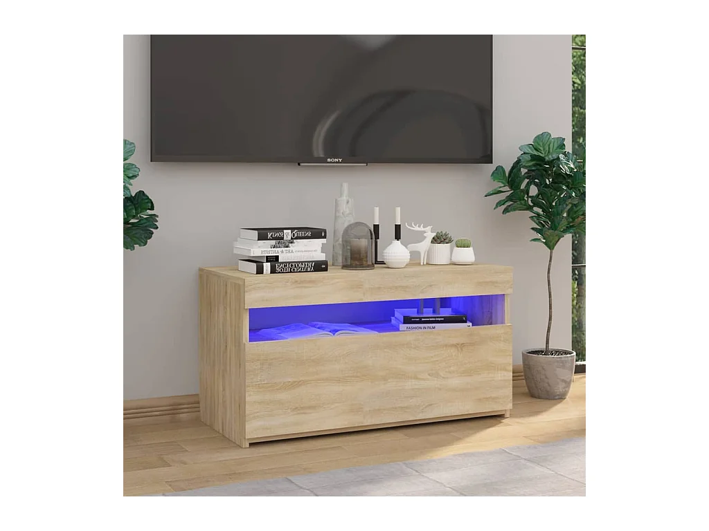 Ilion  Meuble TV avec lumières LED Chêne sonoma 75x35x40 cm