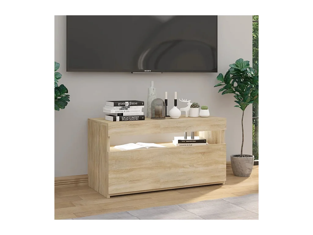 Ilion  Meuble TV avec lumières LED Chêne sonoma 75x35x40 cm