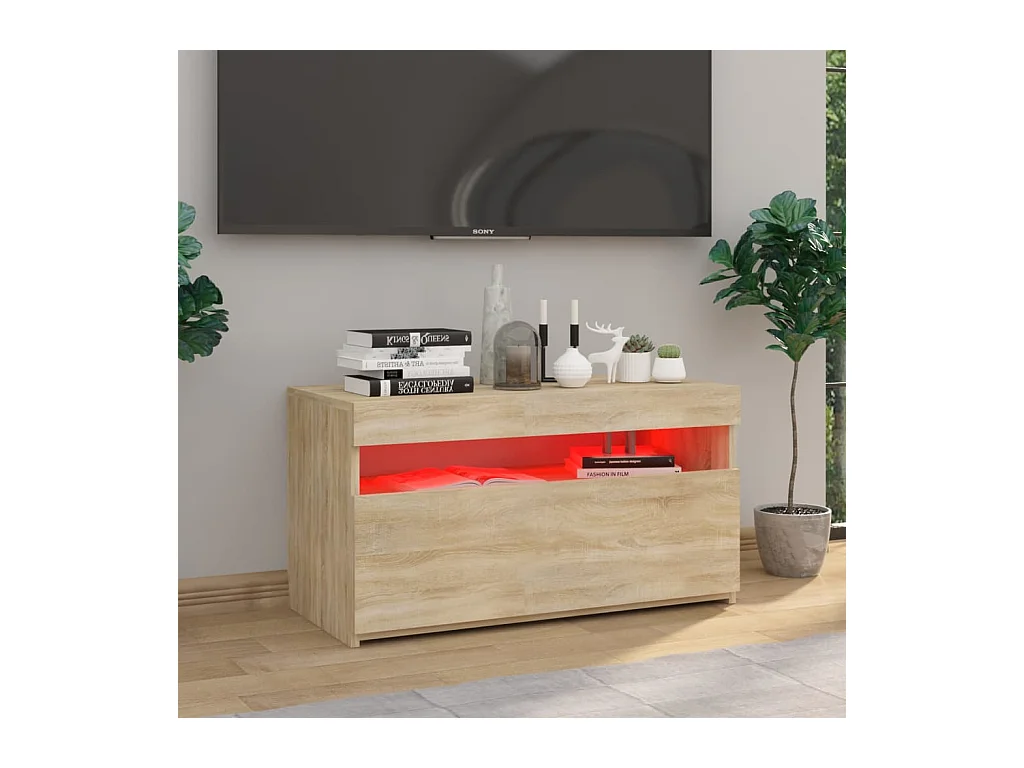 Ilion  Meuble TV avec lumières LED Chêne sonoma 75x35x40 cm