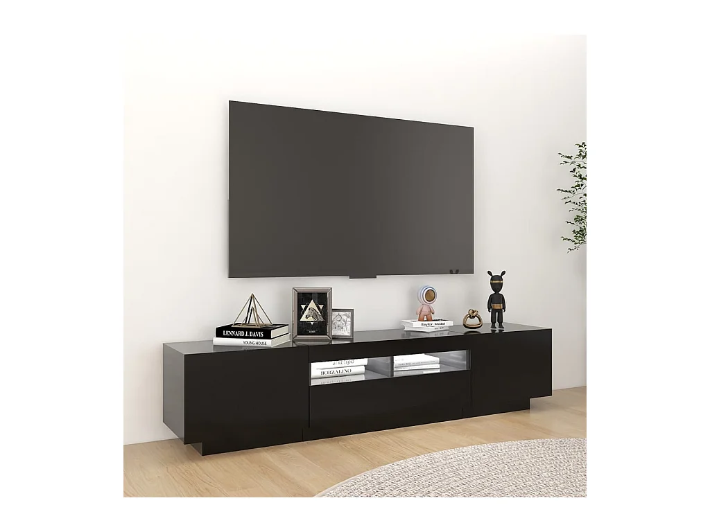 Wyandotte  Meuble TV avec lumières LED Noir 180x35x40 cm