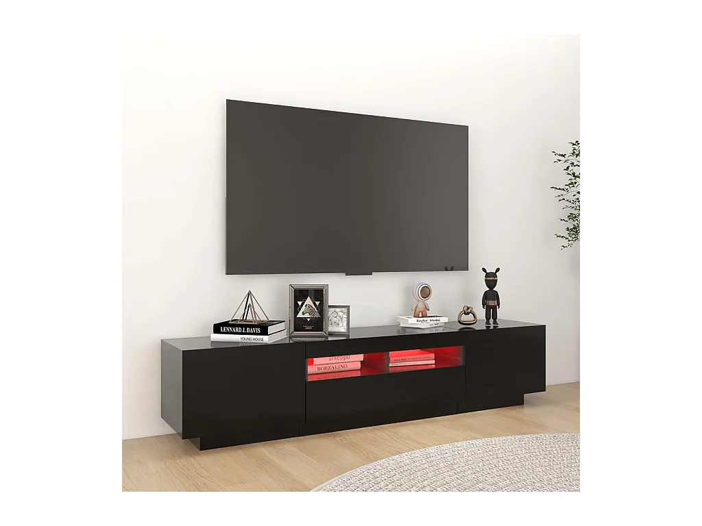 Wyandotte  Meuble TV avec lumières LED Noir 180x35x40 cm