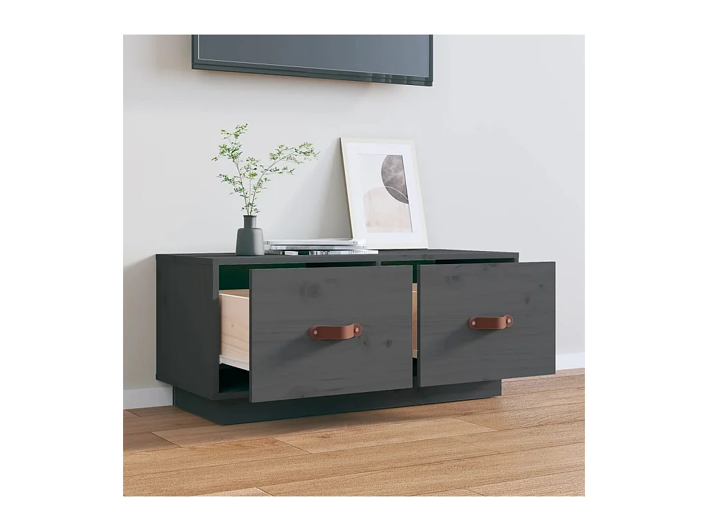 Rorik  Mueble de TV de madera maciza de pino gris 80x34x35 cm