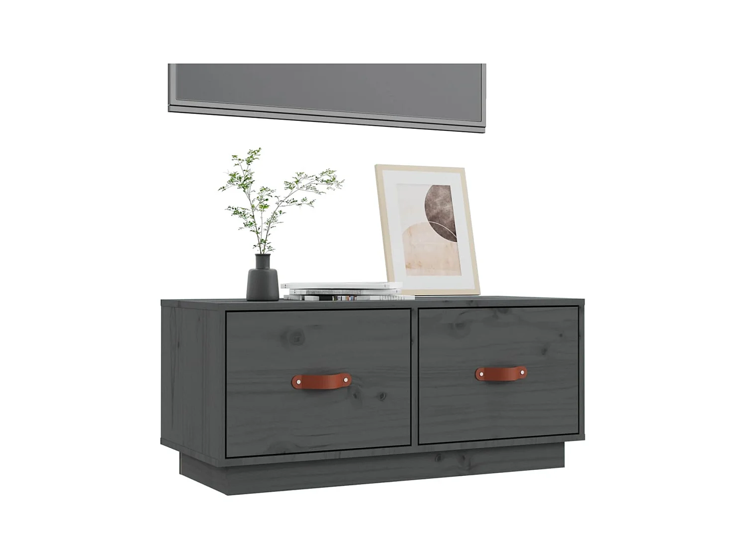 Rorik  Mueble de TV de madera maciza de pino gris 80x34x35 cm