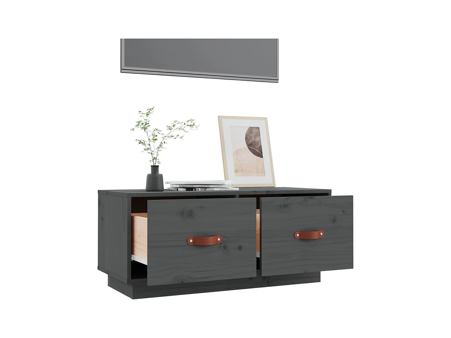 Rorik  Mueble de TV de madera maciza de pino gris 80x34x35 cm