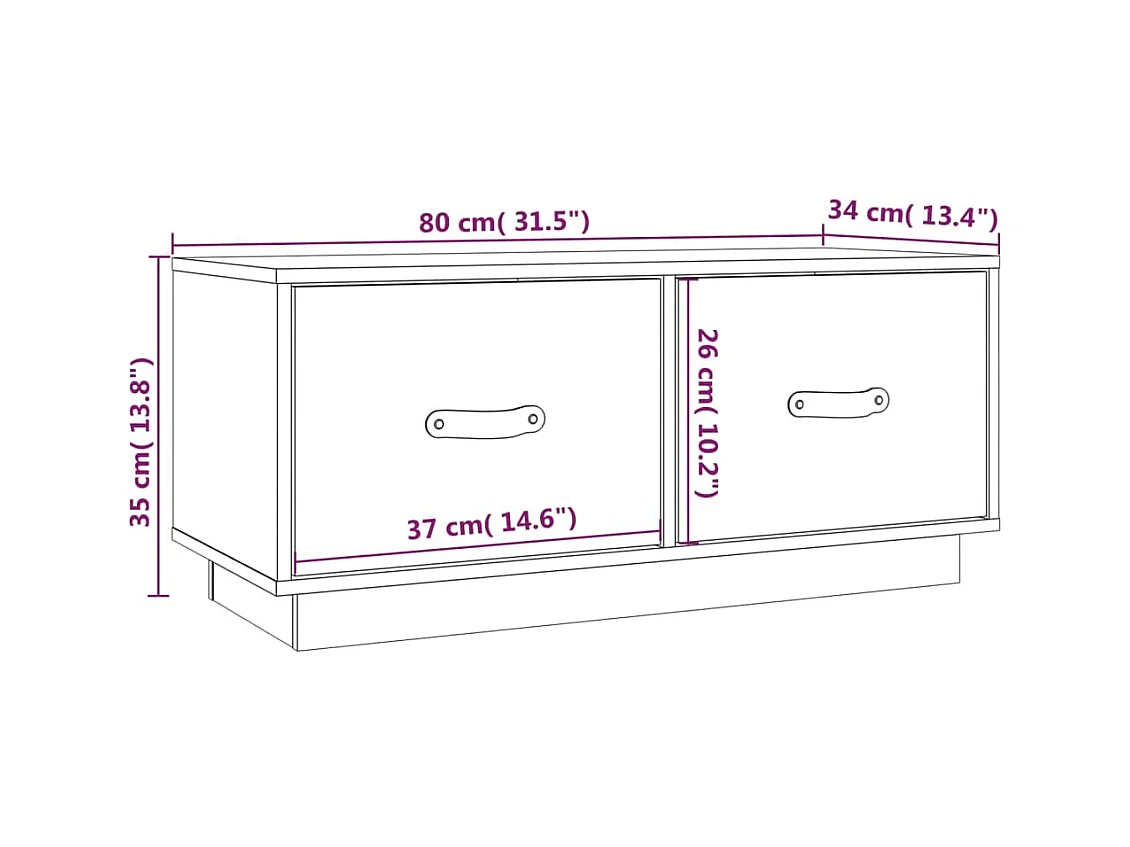Rorik  Mueble de TV de madera maciza de pino gris 80x34x35 cm