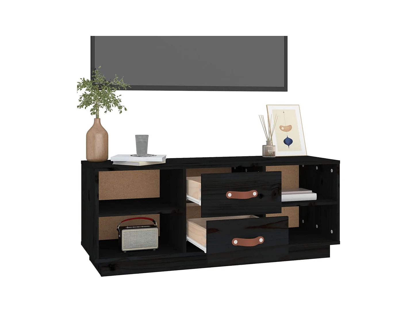 Malindra  Meuble TV Noir 100x34x40 cm Bois de pin massif