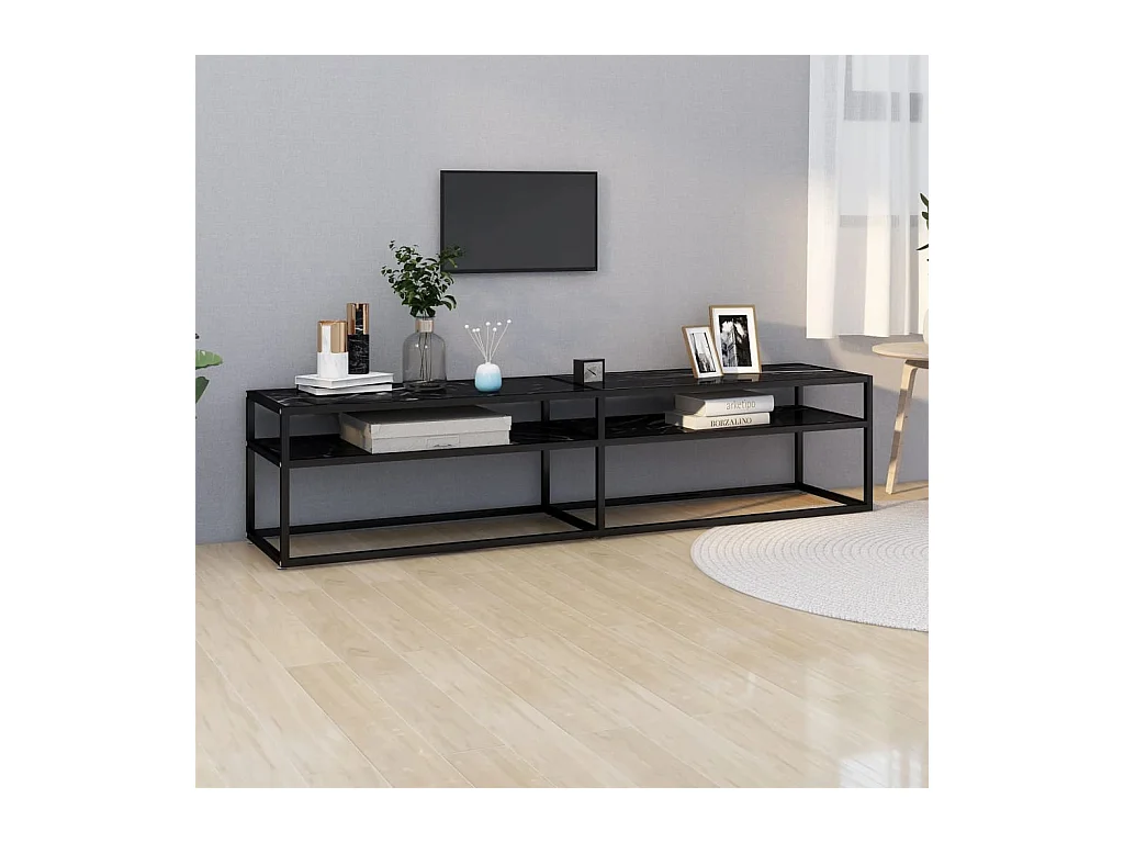 Ballypatrick  Mueble de TV vidrio templado color mármol negro 180x40x40,5 cm