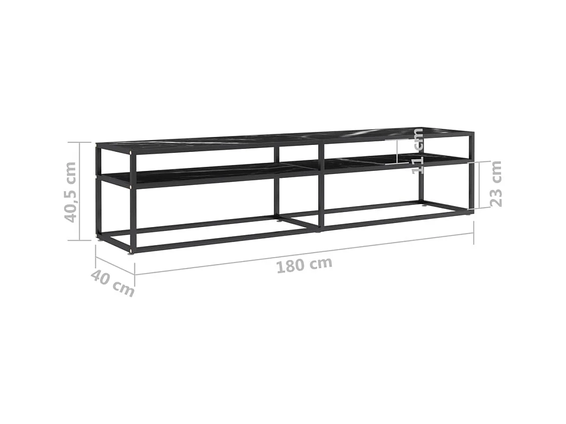 Ballypatrick  Mueble de TV vidrio templado color mármol negro 180x40x40,5 cm