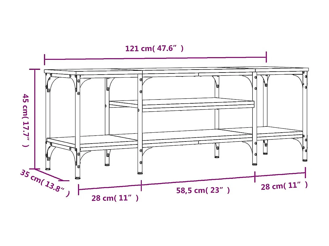 Numa  Mueble TV madera ingeniería y erro marrón roble 121x35x45 cm
