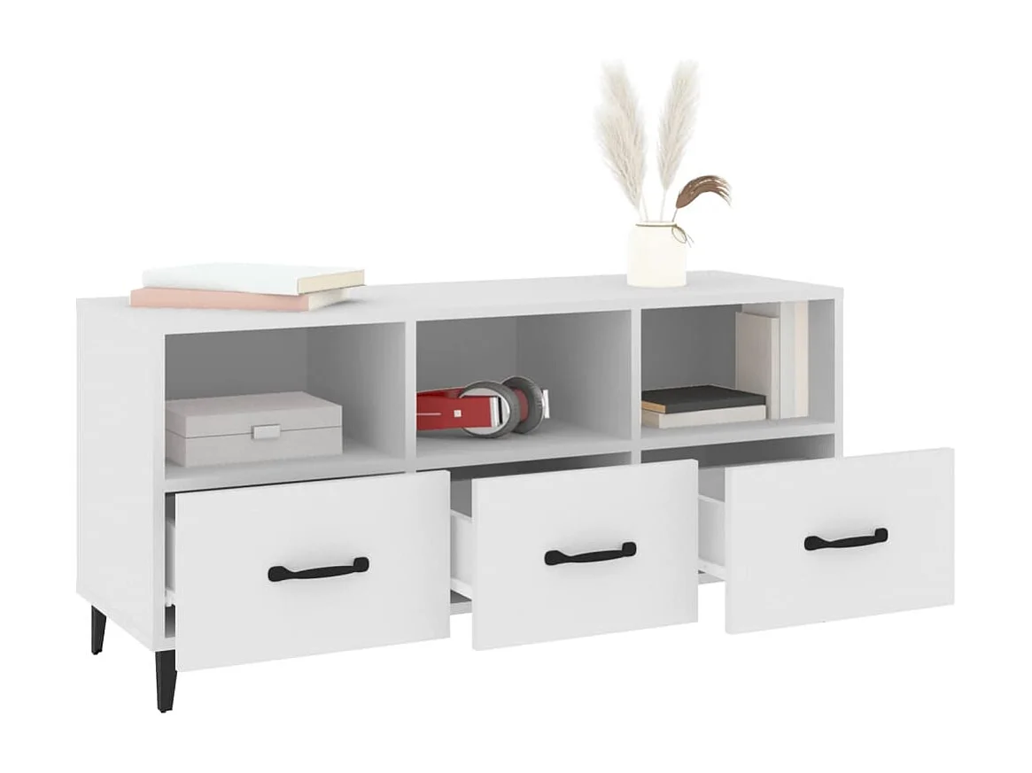 Firuz  Meuble TV Blanc 102x35x50 cm Bois d'ingénierie