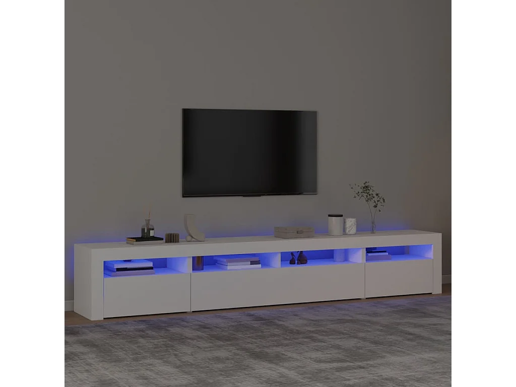 Vleteren  Meuble TV avec lumières LED Blanc 240x35x40 cm