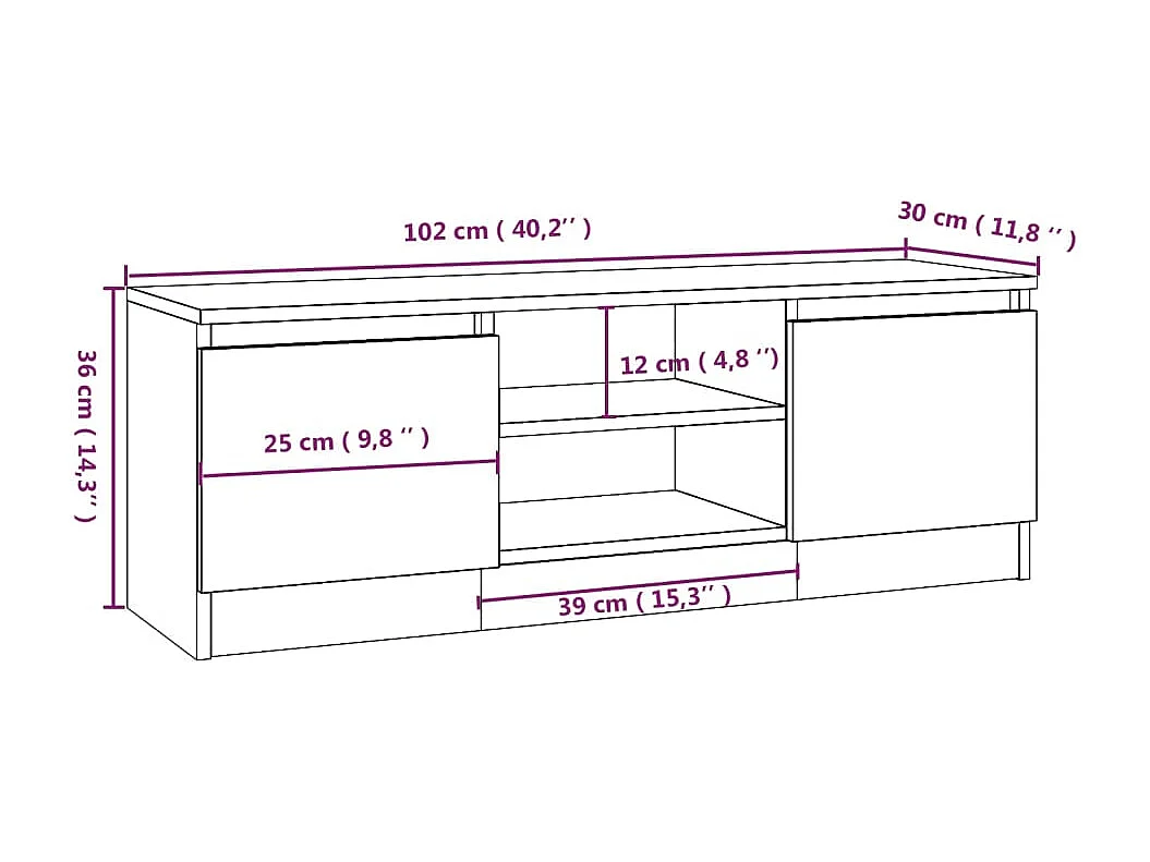 Eugene  Meuble TV avec porte Chêne fumé 102x30x36 cm